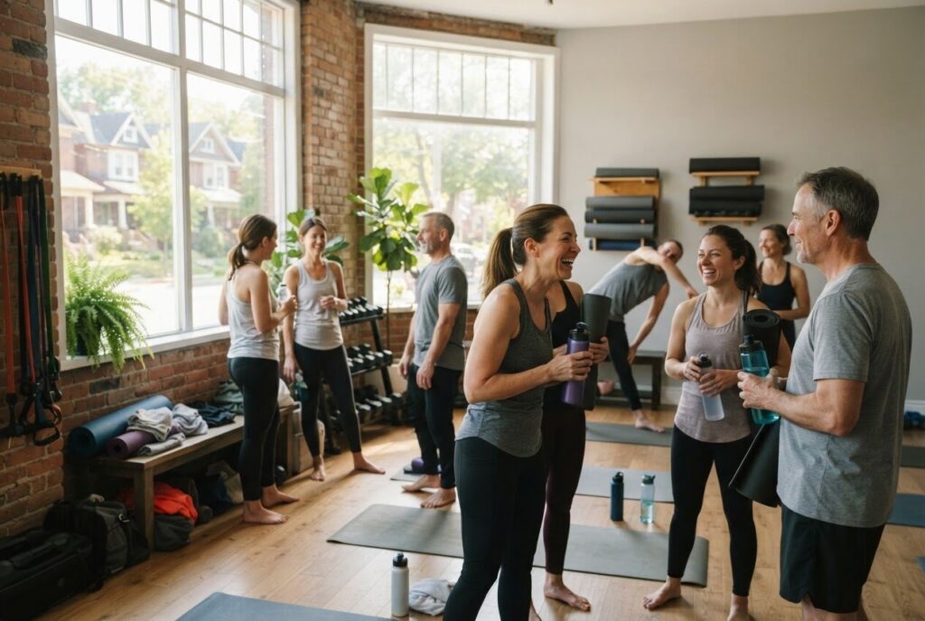 Small group finishing a fitness class in a local studio