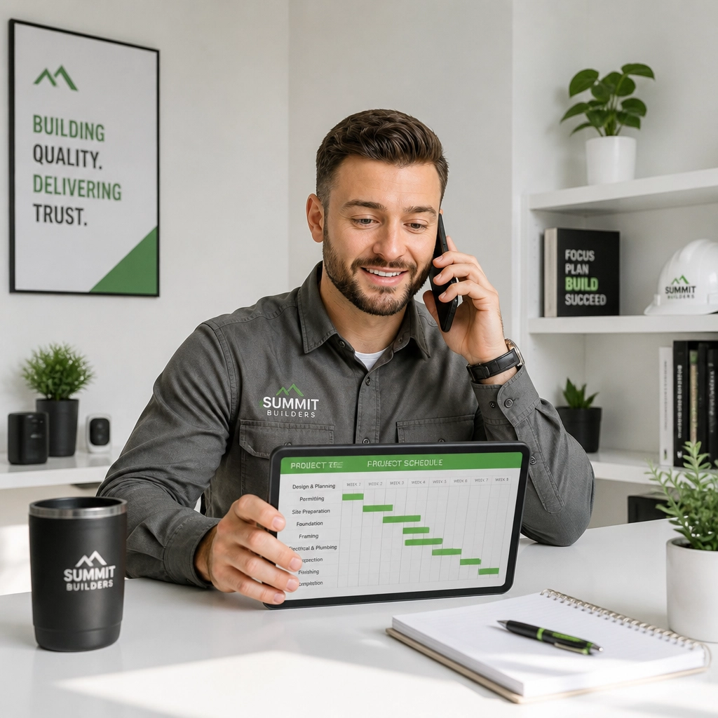 A smiling contractor focusing on his work while his digital presence is professionally managed.