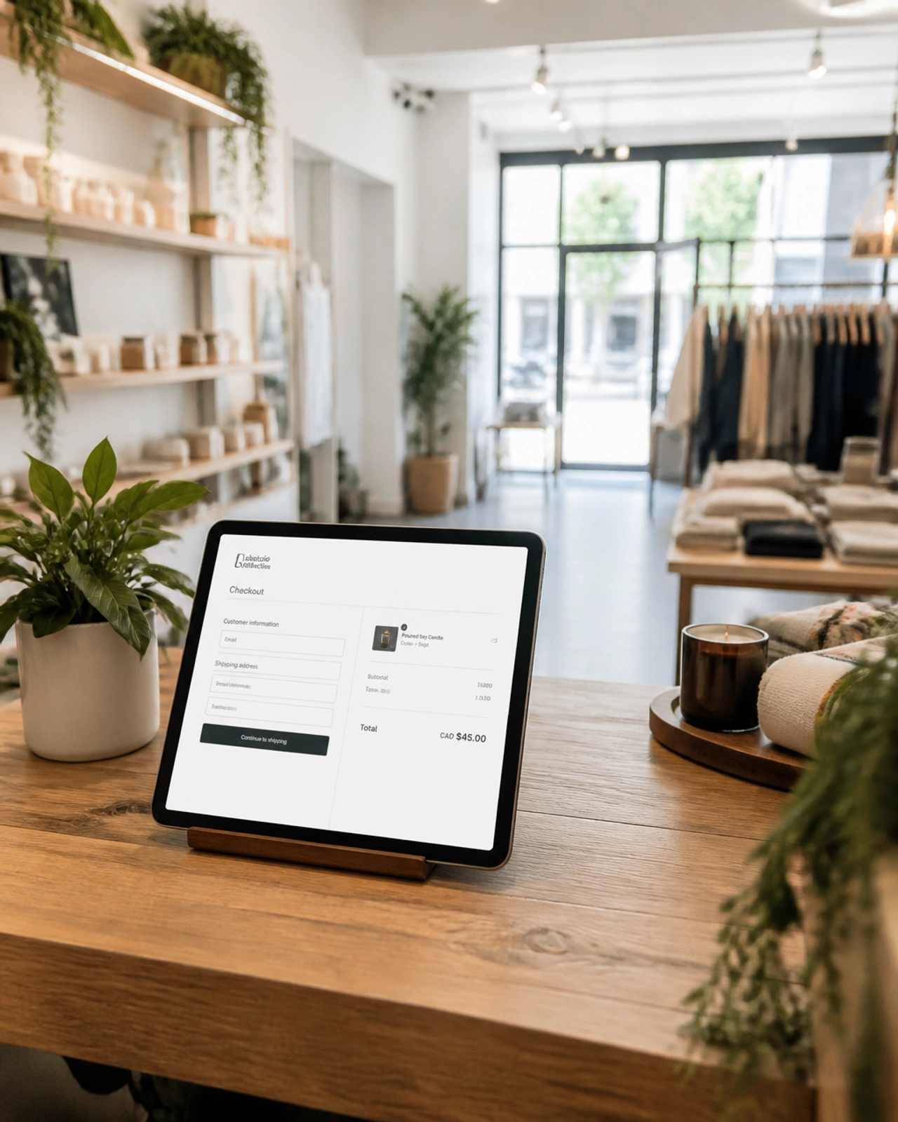 Local boutique shop showing an e-commerce tablet interface