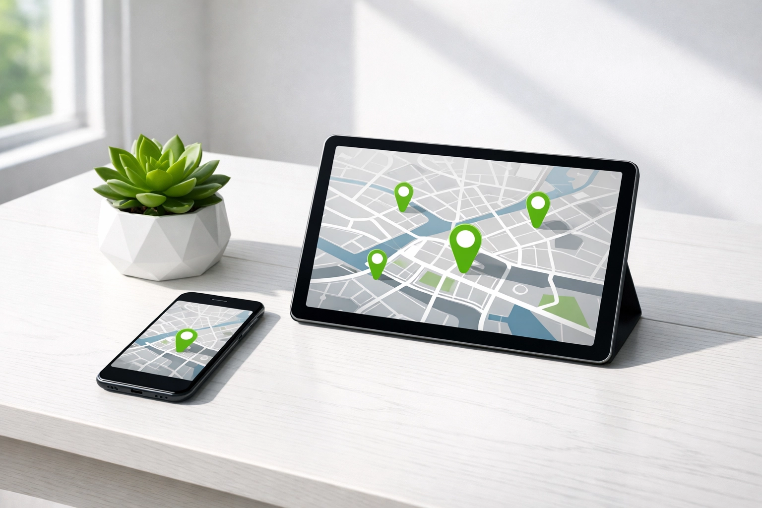 Local SEO map markers on mobile devices for Google Business Profile management.