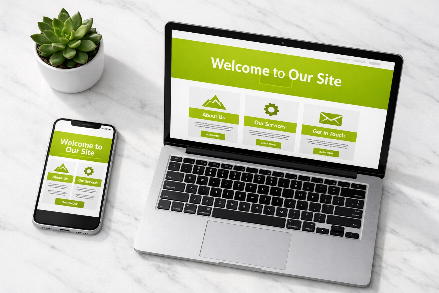 Responsive small business website design displayed on a smartphone and laptop for local SEO optimization.