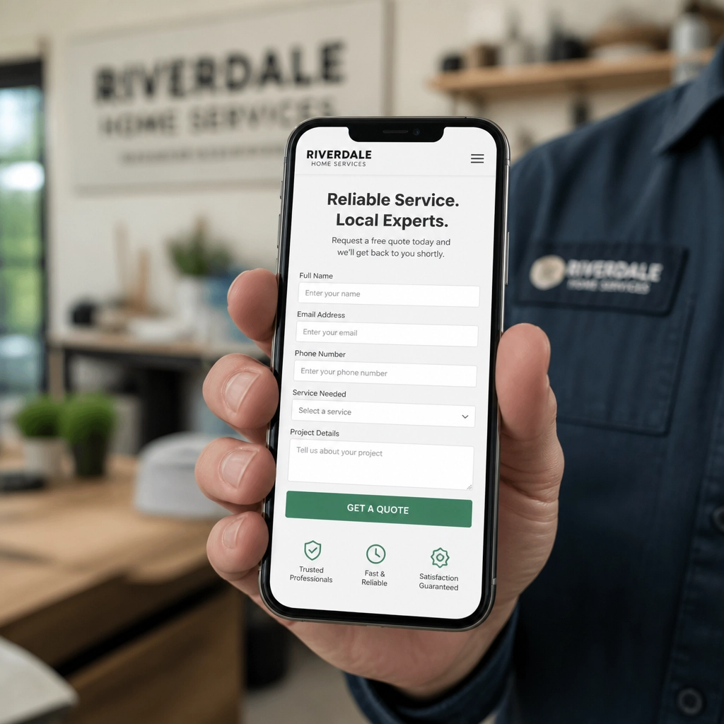 A smartphone displaying a professional lead capture form for a local business