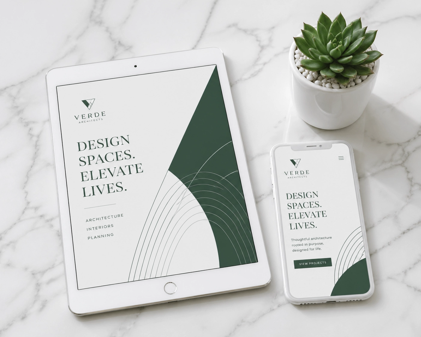 Modern tablet and smartphone showing responsive web design and mobile app layouts for local businesses.