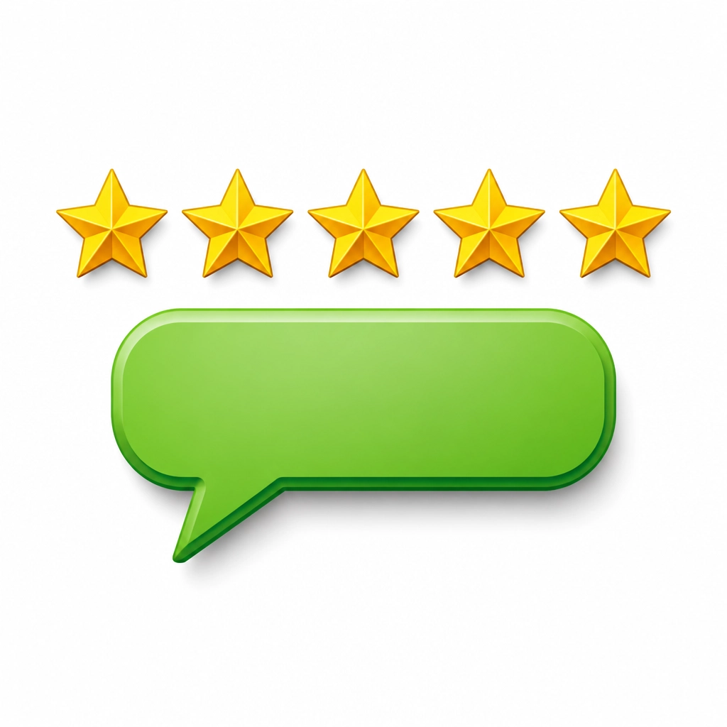 Minimalist 5-star rating and green speech bubble