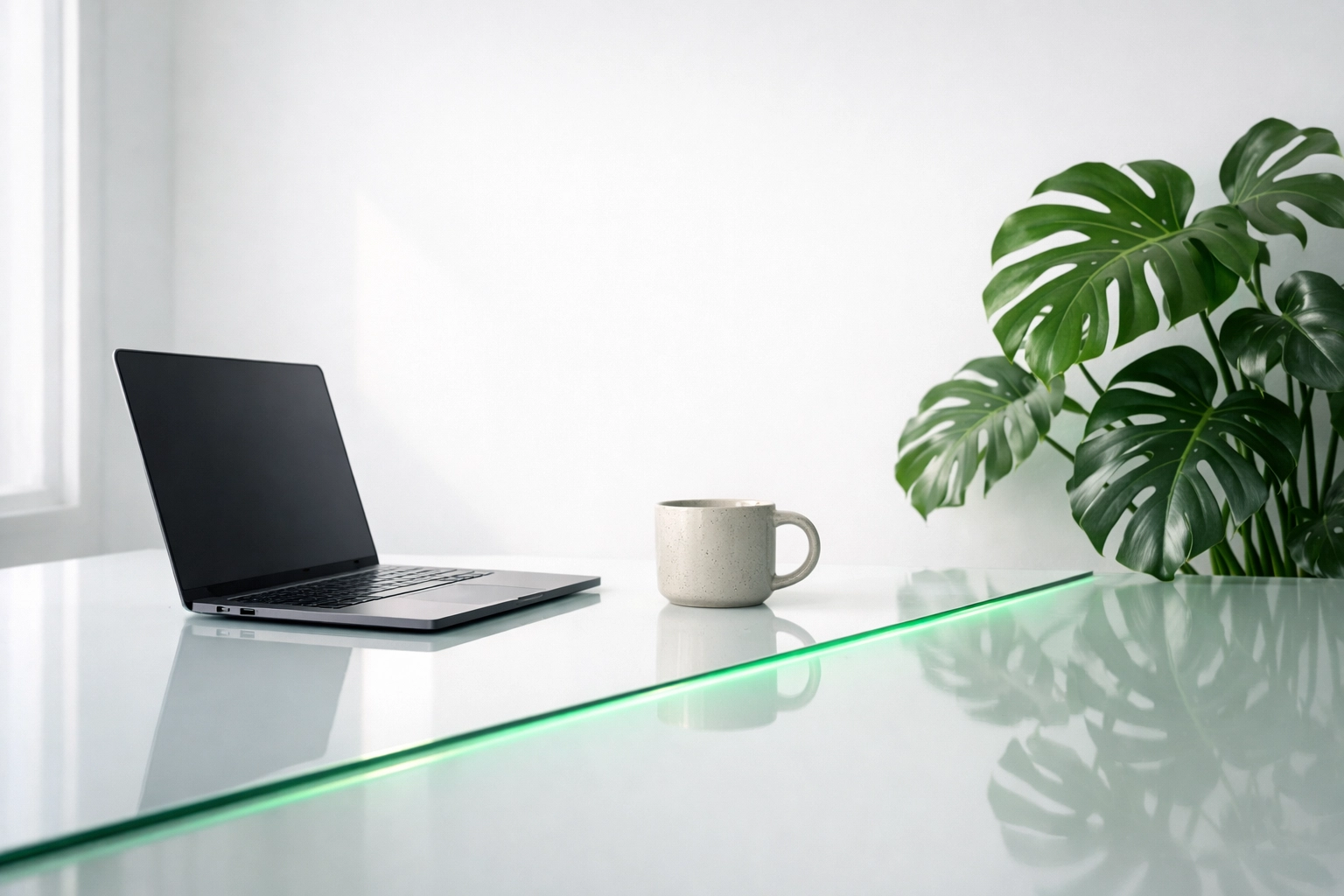 Professional workspace with a laptop representing modern web development and AI search optimization.