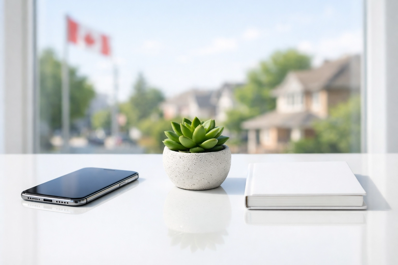 Modern workspace with a smartphone and local street view representing reliable website maintenance for local SEO.