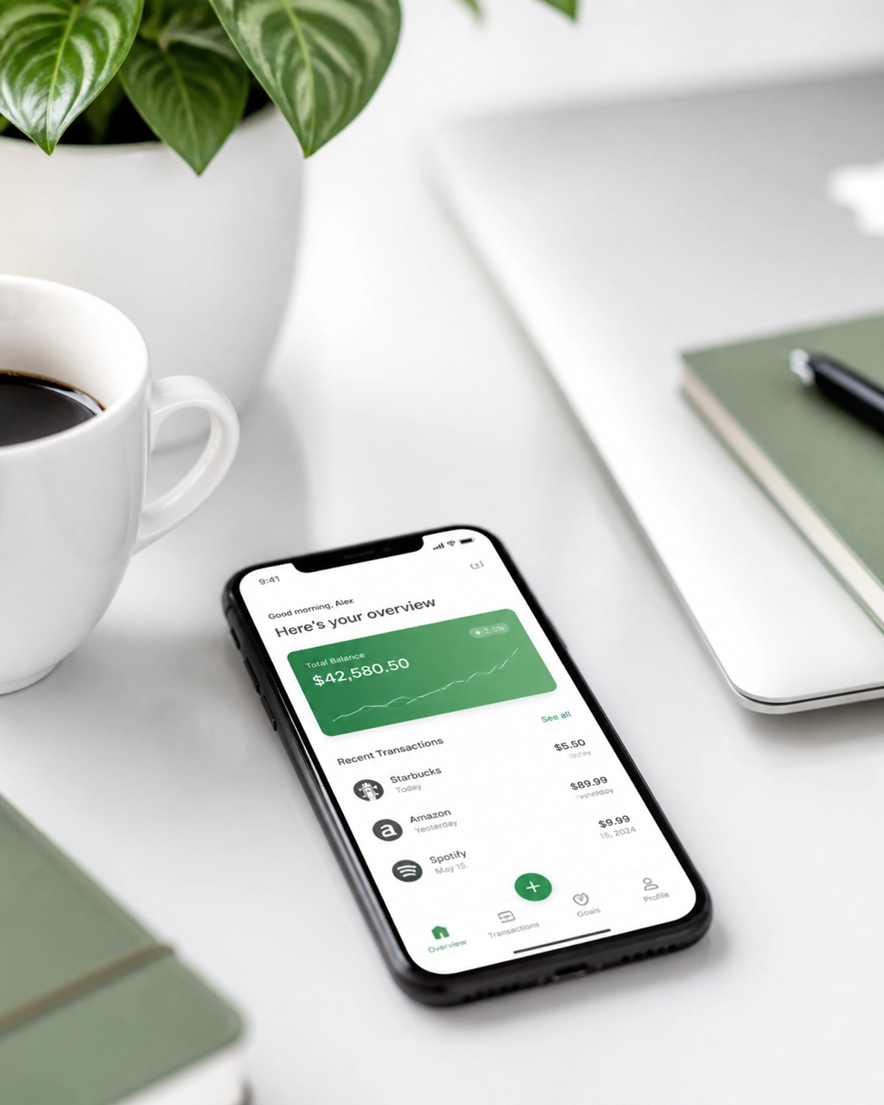 Minimalist office desk with a phone