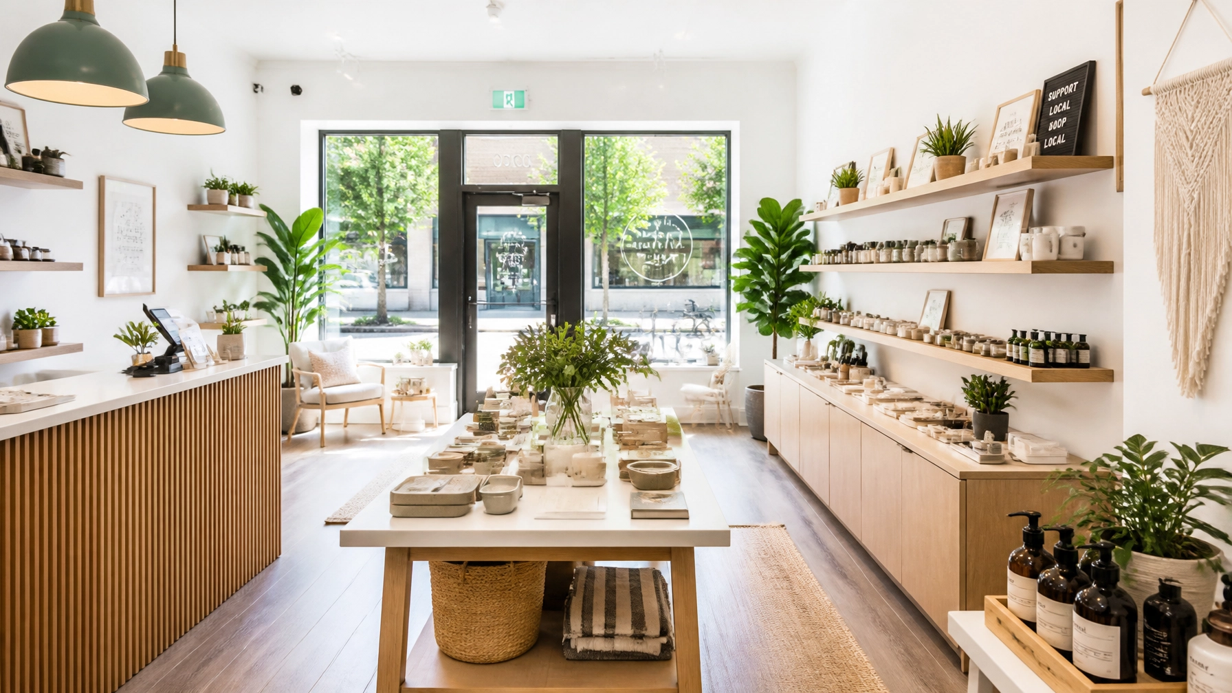 A clean and inviting interior of a modern retail shop, representing a professional brand image.