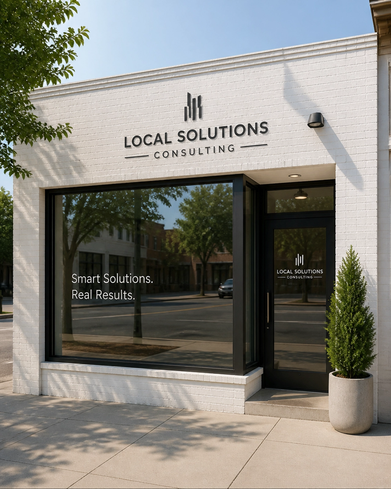 Minimalist modern storefront in a local neighbourhood