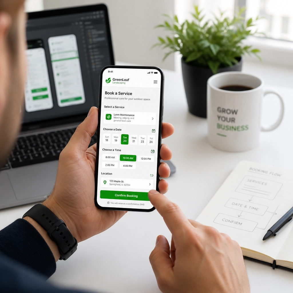 A mobile app interface showing a clean booking system for local services