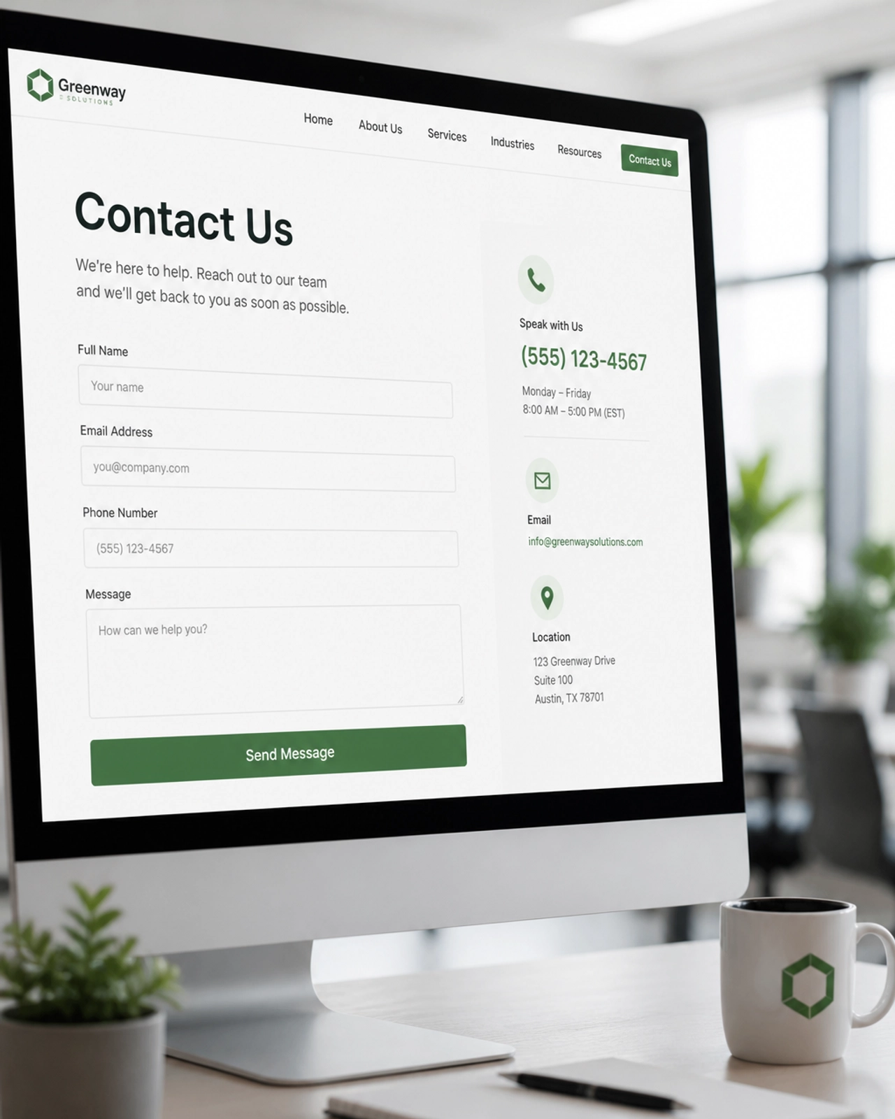 A minimalist and clear contact page on a computer screen, emphasizing accessibility and trust.