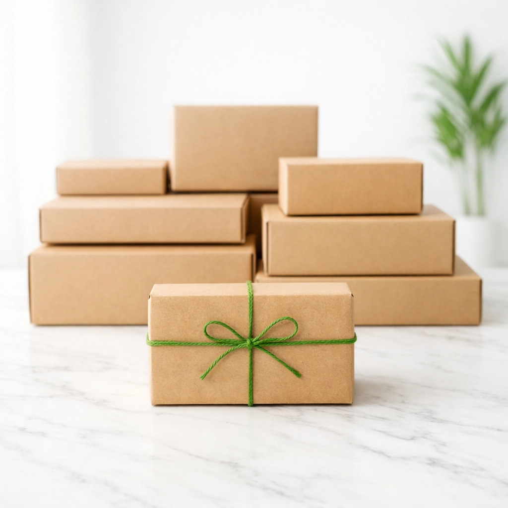 Organized shipping packages for an online store demonstrating efficient order fulfillment and logistics.