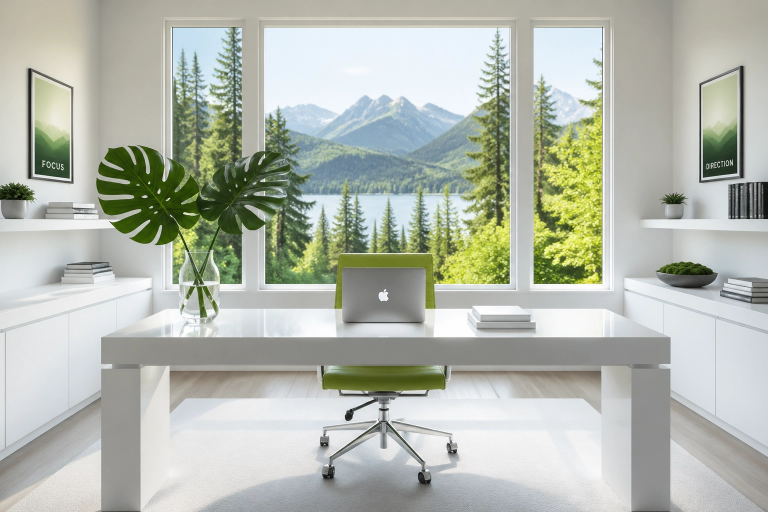 Minimalist home office with a laptop, representing clear website navigation and organized content strategy.