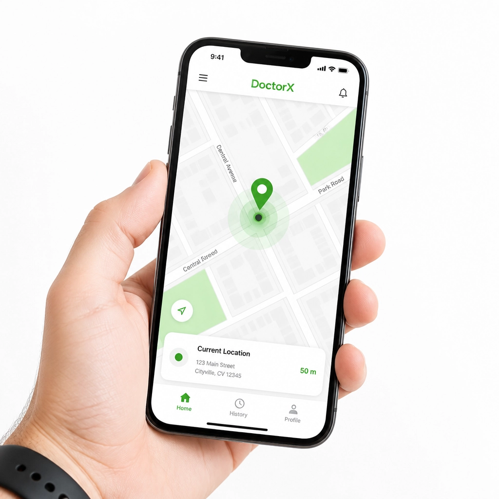 Minimalist smartphone showing a green location pin on a map