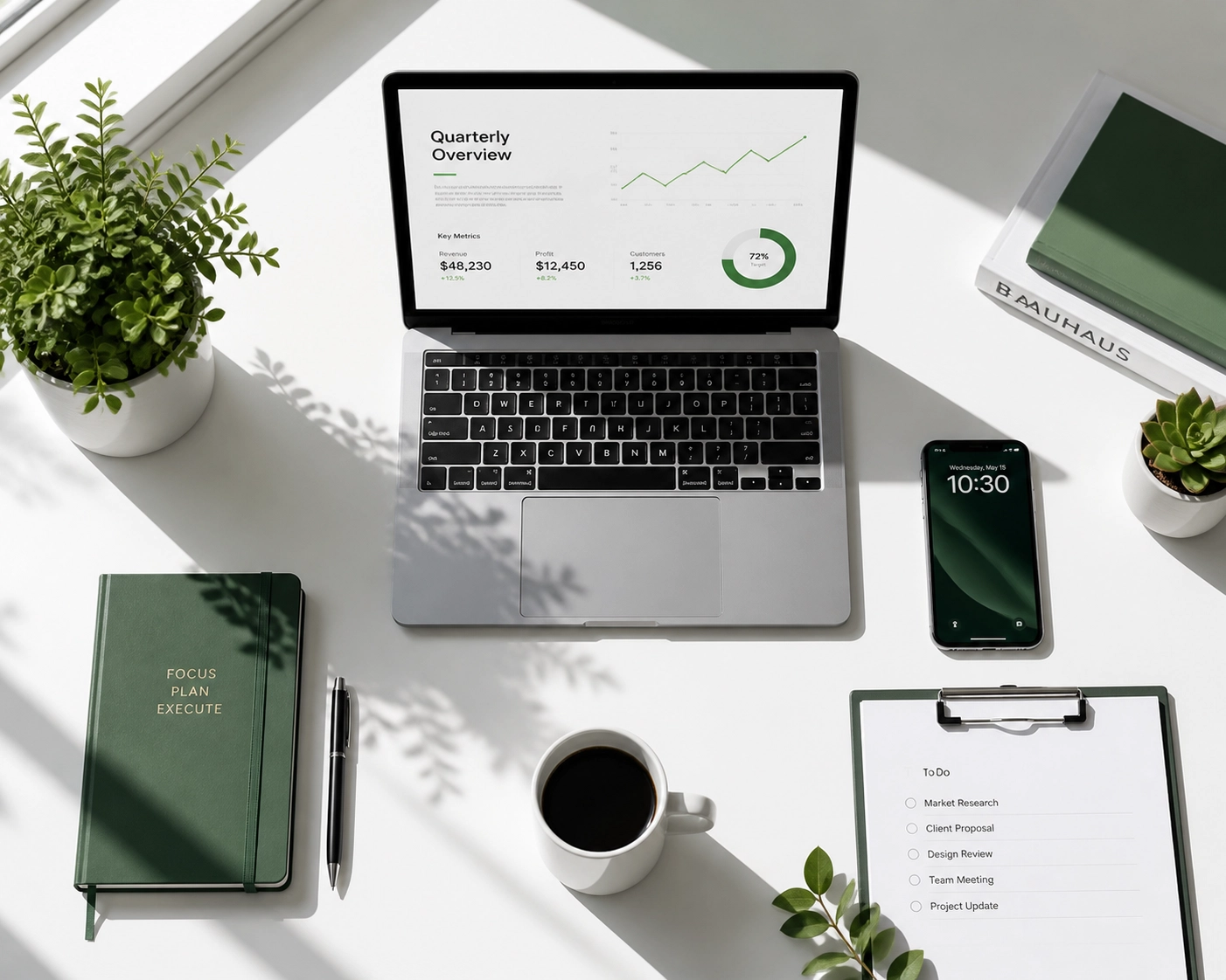 Modern office workspace featuring devices used for professional small business web development and maintenance services.