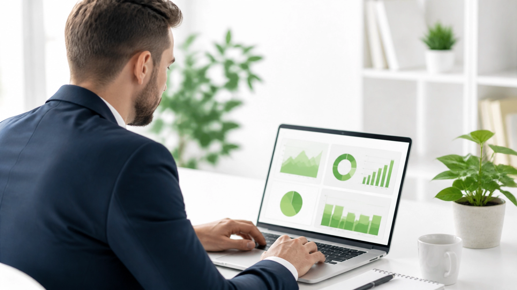 Local business owner reviewing website analytics and customer growth metrics