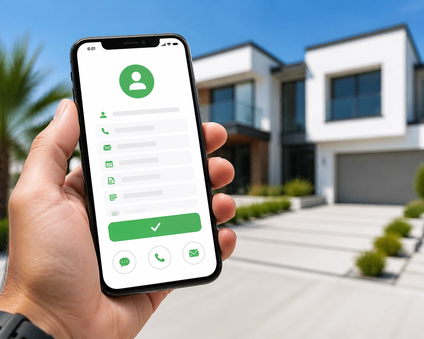 Smartphone showing lead capture automation for local contractors to manage incoming quote requests.