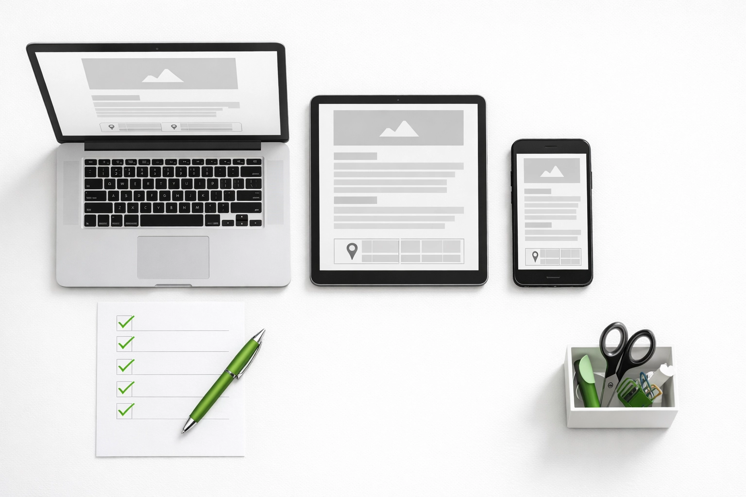 Consistent business name and address details displayed across multiple devices to ensure local search accuracy.