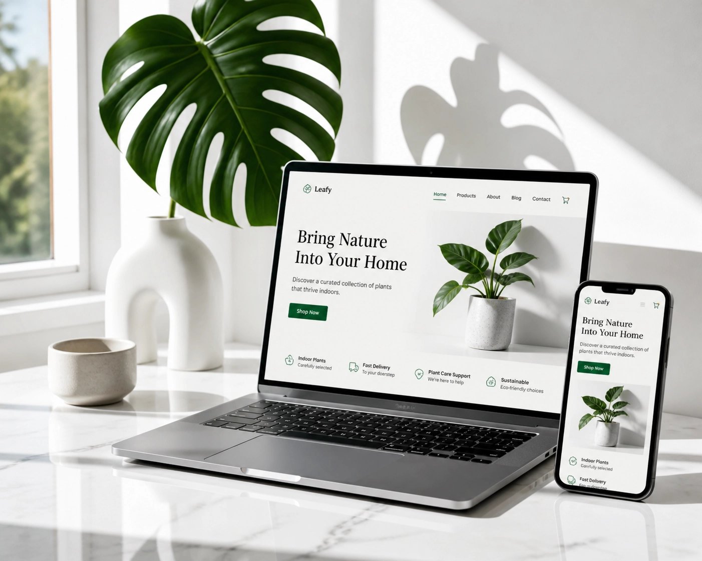 Sleek laptop and smartphone showing responsive website design for local business growth.